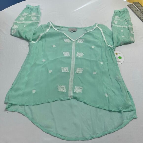 NWT Chloe Oliver Anthropologie Monica Blouse Embroidered Mint Top Size Large New - Picture 9 of 12